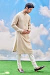 Tisa - Men_Beige Silk Viscose Blend Embroidered Full Sleeve Kurta Set  _Online_at_Aza_Fashions