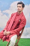 Tisa - Men_Red Bundi Embroidered Floral And Full Sleeve Kurta Set _Online_at_Aza_Fashions