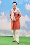 Tisa - Men_Orange Silk Viscose Blend Embroidered Scallop Full Sleeve Kurta Set  _Online_at_Aza_Fashions