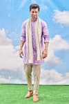 Buy_Tisa - Men_Purple Kurta And Stole - Silk Viscose Blend Woven Leaf Set  _at_Aza_Fashions