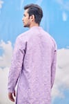 Shop_Tisa - Men_Purple Kurta And Stole - Silk Viscose Blend Woven Leaf Set  _at_Aza_Fashions