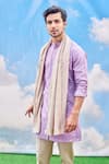 Tisa - Men_Purple Kurta And Stole - Silk Viscose Blend Woven Leaf Set  _Online_at_Aza_Fashions