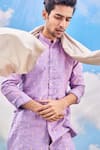 Shop_Tisa - Men_Purple Kurta And Stole - Silk Viscose Blend Woven Leaf Set  _Online_at_Aza_Fashions