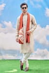 Buy_Tisa - Men_Beige Silk Viscose Blend Embroidered Mandarin Collar Kurta Set  _at_Aza_Fashions