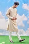 Shop_Tisa - Men_Beige Silk Viscose Blend Embroidered Mandarin Collar Kurta Set  _at_Aza_Fashions