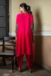 Shop_PRAHNAAYA_Pink Satin Embroidered Ajrakh Round Patchwork Kurta Set _at_Aza_Fashions