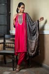 Buy_PRAHNAAYA_Pink Satin Embroidered Ajrakh Round Patchwork Kurta Set _Online_at_Aza_Fashions