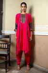 Shop_PRAHNAAYA_Pink Satin Embroidered Ajrakh Round Patchwork Kurta Set _Online_at_Aza_Fashions