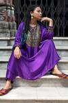 Buy_Prahnaaya_Purple Satin Ajrakh Work Yoke Kurta And Pant Set_at_Aza_Fashions