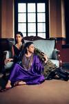 Buy_Prahnaaya_Purple Satin Ajrakh Work Yoke Kurta And Pant Set_Online_at_Aza_Fashions