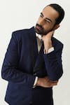 KAKA CALCUTTA_Blue Suiting Fabric Shawl Collar Blazer And Pant Set _Online_at_Aza_Fashions