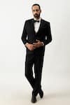 Buy_KAKA CALCUTTA_Black Suiting Fabric Shawl Collar Tuxedo And Pant Set _at_Aza_Fashions