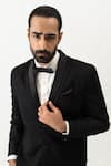 Shop_KAKA CALCUTTA_Black Suiting Fabric Shawl Collar Tuxedo And Pant Set _Online_at_Aza_Fashions