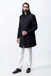 Buy_Kaka Menswear_Black Suiting Fabric Embroidered Bandhgala And Trouser Set_at_Aza_Fashions