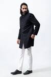 Shop_Kaka Menswear_Black Suiting Fabric Embroidered Bandhgala And Trouser Set_at_Aza_Fashions