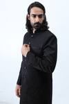 Kaka Menswear_Black Suiting Fabric Embroidered Bandhgala And Trouser Set_Online_at_Aza_Fashions