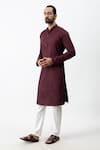 Shop_KAKA CALCUTTA_Purple Satin And Silk Kurta & Pant Set _at_Aza_Fashions