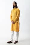Shop Kaka Calcutta Yellow Bam And Cotton Applique Work & Embroidered Bundi & Kurta Set at Aza Fashions Shop_Kaka Calcutta_Yellow Bam And Cotton Applique Work & Embroidered Bundi & Kurta Set _at_Aza_Fashions