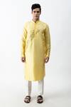 Buy_Kaka Calcutta_Yellow Bam And Cotton Mirror Placement Embroidered Kurta & Pant Set _at_Aza_Fashions