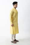 Shop_Kaka Calcutta_Yellow Bam And Cotton Mirror Placement Embroidered Kurta & Pant Set _at_Aza_Fashions