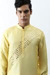 Buy_Kaka Calcutta_Yellow Bam And Cotton Mirror Placement Embroidered Kurta & Pant Set _Online_at_Aza_Fashions