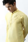 Shop_Kaka Calcutta_Yellow Bam And Cotton Mirror Placement Embroidered Kurta & Pant Set _Online_at_Aza_Fashions