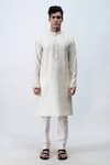 Buy_Kaka Calcutta_White Bam And Cotton Mirror Embroidered Kurta & Pant Set _at_Aza_Fashions
