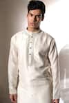 Kaka Calcutta_White Bam And Cotton Mirror Embroidered Kurta & Pant Set _Online_at_Aza_Fashions