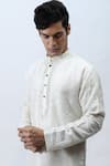 Buy_Kaka Calcutta_White Bam And Cotton Mirror Embroidered Kurta & Pant Set _Online_at_Aza_Fashions