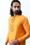 Buy_KAKA CALCUTTA_Orange Satin And Silk Embroidery Thread Kurta & Pant Set _Online_at_Aza_Fashions