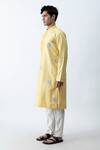 Shop_Kaka Calcutta_Yellow Satin And Silk Applique Work Kurta & Pant Set _at_Aza_Fashions