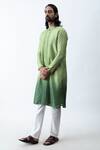 Buy_Kaka Calcutta_Green Bam And Cotton Cord Detail Ombre Kurta & Pant Set _at_Aza_Fashions