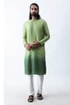 Shop_Kaka Calcutta_Green Bam And Cotton Cord Detail Ombre Kurta & Pant Set _at_Aza_Fashions