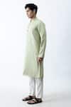 Shop_Kaka Calcutta_Green Satin And Silk Thread Embroidered Kurta & Pant Set _at_Aza_Fashions