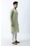 Kaka Calcutta_Green Satin And Silk Thread Embroidered Kurta & Pant Set _Online_at_Aza_Fashions