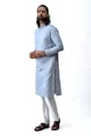 Shop_Kaka Calcutta_Blue Satin And Silk Cord Detail Kurta & Pant Set _at_Aza_Fashions