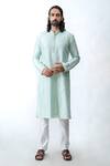 Shop_KAKA CALCUTTA_Green Bam And Cotton Pintuck Detail Kurta & Pant Set _at_Aza_Fashions