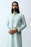 KAKA CALCUTTA_Green Bam And Cotton Pintuck Detail Kurta & Pant Set _Online_at_Aza_Fashions