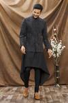 Buy_Vivek Karunakaran_Black Poly Raw Silk Embroidered Thread Work Floral Bandhgala _at_Aza_Fashions