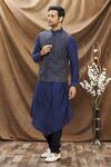 Buy_Vivek Karunakaran_Blue Poly Raw Silk Floral Embroidered Bundi_at_Aza_Fashions