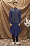 Vivek Karunakaran_Blue Poly Raw Silk Floral Embroidered Bundi_Online_at_Aza_Fashions