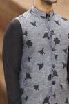 Vivek Karunakaran_Grey Melange Linen Printed Tulip Bundi  _at_Aza_Fashions