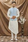 Buy_Vivek Karunakaran_Blue Cotton Floral Embroidered Bundi_at_Aza_Fashions