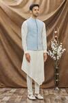 Vivek Karunakaran_Blue Cotton Floral Embroidered Bundi_Online_at_Aza_Fashions