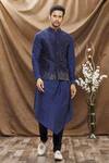 Buy_Vivek Karunakaran_Blue Poly Raw Silk Embroidered Thread Work Floral Bundi  _Online_at_Aza_Fashions