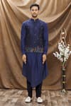 Shop_Vivek Karunakaran_Blue Poly Raw Silk Embroidered Thread Work Floral Bundi  _Online_at_Aza_Fashions