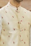 Vivek Karunakaran_Beige Poly Raw Silk Embroidered Thread Work Floral Bundi  _at_Aza_Fashions