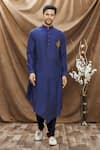 Buy_Vivek Karunakaran_Blue Spun Cotton Embroidered Patchwork Asymmetric Kurta Set  _at_Aza_Fashions