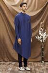 Vivek Karunakaran_Blue Spun Cotton Embroidered Patchwork Asymmetric Kurta Set  _Online_at_Aza_Fashions