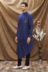 Shop_Vivek Karunakaran_Blue Spun Cotton Embroidered Patchwork Asymmetric Kurta Set  _Online_at_Aza_Fashions